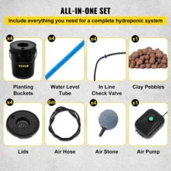 DWC Hydroponic System 5 Gal. Buckets Deep Water Culture Growing Bucket Hydroponics Grow Kit For Outdoor (4-Pack) -Vevor black vevor hydroponic systems ssspxtyx4110vw1xkv1 fa 1000
