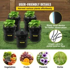 DWC Hydroponic System 5 Gal. 5 Buckets Deep Culture Growing Kit With Pump For Outdoor Leafy Vegetables In Black -Vevor black vevor hydroponic systems ssspxtyx5110vujgvv1 44 1000
