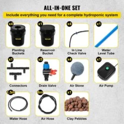 DWC Hydroponic System 5 Gal. 5 Buckets Deep Culture Growing Kit With Pump For Outdoor Leafy Vegetables In Black -Vevor black vevor hydroponic systems ssspxtyx5110vujgvv1 fa 1000
