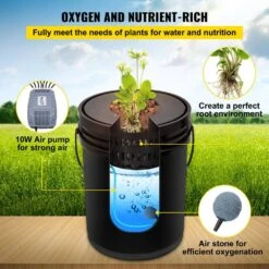 DWC Hydroponic System 5 Gal. Buckets Deep Water Culture Growing Bucket Hydroponics Grow Kit For Outdoor (8-Pack) -Vevor black vevor hydroponic systems ssspxtyx8110vt55fv1 1f 1000