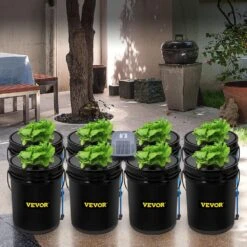 DWC Hydroponic System 5 Gal. Buckets Deep Water Culture Growing Bucket Hydroponics Grow Kit For Outdoor (8-Pack) -Vevor black vevor hydroponic systems ssspxtyx8110vt55fv1 31 1000