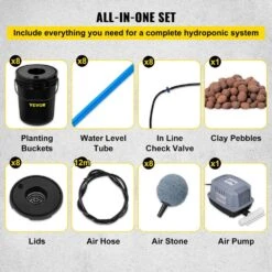 DWC Hydroponic System 5 Gal. Buckets Deep Water Culture Growing Bucket Hydroponics Grow Kit For Outdoor (8-Pack) -Vevor black vevor hydroponic systems ssspxtyx8110vt55fv1 fa 1000
