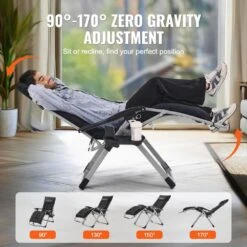 Zero Gravity Chair,26in. Recliner Lounge Chair For Indoor And Outdoor,Adjustable Anti Gravity Chair,Metal,500 Lbs.,Black -Vevor black vevor lawn chairs lzltyhhk26hsb9ihuv0 4f 1000