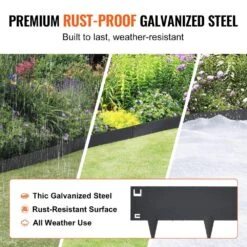 39 In. L X 0.06 In. W X 5 In. H Black Steel Edging Landscape Steel Garden Edging Borders Strips Edging Black (5-Pack) -Vevor black vevor metal edging cppz5inch162of1gtv0 4f 1000