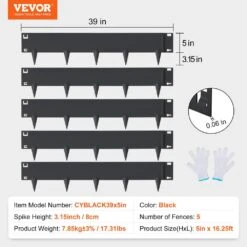 39 In. L X 0.06 In. W X 5 In. H Black Steel Edging Landscape Steel Garden Edging Borders Strips Edging Black (5-Pack) -Vevor black vevor metal edging cppz5inch162of1gtv0 76 1000