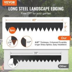 Steel Landscape Edging 6-pack Steel Garden Edging Borders 40 In. L X 6 In. H Strips Hammer-in Edging Border -Vevor black vevor metal edging cppz6inch20fxz0msv0 c3 1000