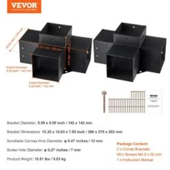 Pergola Bracket Kit 6 In. X 6 In. 2-Piece 4-Way Heavy-Duty Corner Bracket Woodworks DIY Post Base Kit Easy Installation 15 Pergola Bracket Kit 6 In. X 6 In. 2-Piece 4-Way Heavy-Duty Corner Bracket Woodworks DIY Post Base Kit Easy Installation -Vevor black vevor pergola accessories lpjjst2pcs6x19rdfv0 76 1000