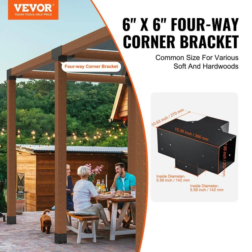 Pergola Bracket Kit 6 In. X 6 In. 2-Piece 4-Way Heavy-Duty Corner Bracket Woodworks DIY Post Base Kit Easy Installation 3 Pergola Bracket Kit 6 In. X 6 In. 2-Piece 4-Way Heavy-Duty Corner Bracket Woodworks DIY Post Base Kit Easy Installation - Image 2