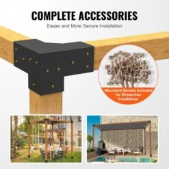Pergola Bracket Kit 4 In. X 4 In. 4-Piece 3-Way Heavy-Duty Corner Bracket Woodworks DIY Post Base Kit Easy Installation -Vevor black vevor pergola accessories lpjjst4pcs4x7sp6av0 44 1000