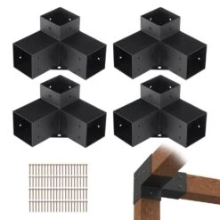 Pergola Bracket Kit 4 In. X 4 In. 4-Piece 3-Way Heavy-Duty Corner Bracket Woodworks DIY Post Base Kit Easy Installation