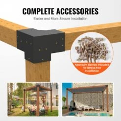 Pergola Bracket Kit 6 In. X 6 In. 4-Piece 3-Way Heavy-Duty Corner Bracket Woodworks DIY Post Base Kit Easy Installation -Vevor black vevor pergola accessories lpjjst4pcs6xoapmsv0 44 1000
