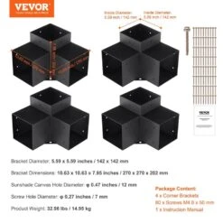 Pergola Bracket Kit 6 In. X 6 In. 4-Piece 3-Way Heavy-Duty Corner Bracket Woodworks DIY Post Base Kit Easy Installation -Vevor black vevor pergola accessories lpjjst4pcs6xoapmsv0 76 1000