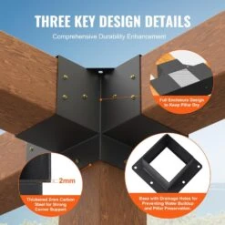 Pergola Bracket Kit 6 In. X 6 In. 4-Piece 4-Way Heavy-Duty Corner Bracket Woodworks DIY Post Base Kit Easy Installation -Vevor black vevor pergola accessories lpjjtzst4pcs2k9oov0 4f 1000