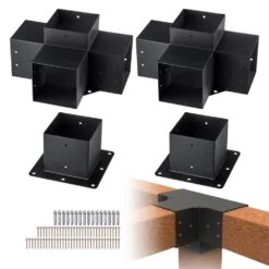 Pergola Bracket Kit 6 In. X 6 In. 4-Piece 4-Way Heavy-Duty Corner Bracket Woodworks DIY Post Base Kit Easy Installation
