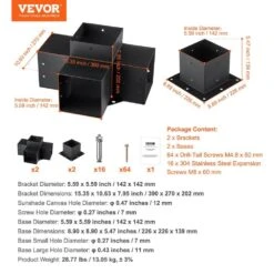 Pergola Bracket Kit 6 In. X 6 In. 4-Piece 4-Way Heavy-Duty Corner Bracket Woodworks DIY Post Base Kit Easy Installation -Vevor black vevor pergola accessories lpjjtzst4pcs2k9oov0 76 1000