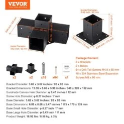 Pergola Bracket Kit 4 In. X 4 In. 4-Piece 4-Way Heavy-Duty Corner Bracket Woodworks DIY Post Base Kit Easy Installation -Vevor black vevor pergola accessories lpjjtzst4pcswtcwav0 76 1000