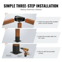Pergola Bracket Kit 4 In. X 4 In. 4-Piece 4-Way Heavy-Duty Corner Bracket Woodworks DIY Post Base Kit Easy Installation -Vevor black vevor pergola accessories lpjjtzst4pcswtcwav0 fa 1000
