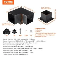 Pergola Bracket Kit 6 In. X 6 In. 8-Piece 3-Way Heavy-Duty Corner Bracket Woodworks DIY Post Base Kit Easy Installation -Vevor black vevor pergola accessories lpjjtzst8pcs31ns1v0 76 1000