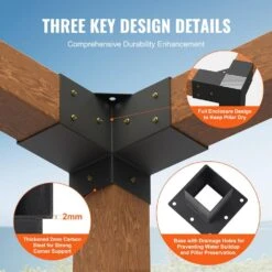 Pergola Bracket Kit 4 In. X 4 In. 8-Piece 3-Way Heavy-Duty Corner Bracket Woodworks DIY Post Base Kit Easy Installation -Vevor black vevor pergola accessories lpjjtzst8pcsb815iv0 4f 1000