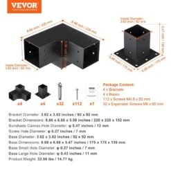 Pergola Bracket Kit 4 In. X 4 In. 8-Piece 3-Way Heavy-Duty Corner Bracket Woodworks DIY Post Base Kit Easy Installation -Vevor black vevor pergola accessories lpjjtzst8pcsb815iv0 76 1000