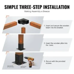 Pergola Bracket Kit 4 In. X 4 In. 8-Piece 3-Way Heavy-Duty Corner Bracket Woodworks DIY Post Base Kit Easy Installation -Vevor black vevor pergola accessories lpjjtzst8pcsb815iv0 fa 1000