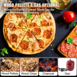 Multi-Fuel Pizza Oven 12 In. Propane And Wood Powered Outdoor Pizza Oven, Auto Rotatable Stone In Black,CSF Certified -Vevor black vevor pizza ovens bxspslycklmbr1erzv0 4f 1000