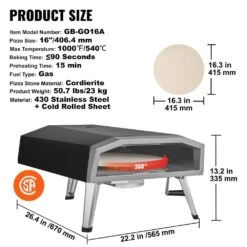 Portable Pizza Oven, Propane Powered 16 In. Outdoor Pizza Oven Pizza Grill With 360° Pizza Stone In Black, CSA Listed -Vevor black vevor pizza ovens bxspslycmbrqht66jv0 76 1000