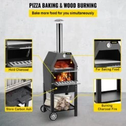Pizza Oven 12 In. Removable Wheels 2-Layer Charcoal Burning Outdoor Pizza Oven With Pizza Stone For Barbecue In Black -Vevor black vevor pizza ovens ldspsllzxbddwrlhev0 4f 1000