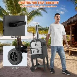 Outdoor Pizza Oven, 12 In. Wood Fired Oven, 2-Layer Pizza Oven Wood Fired, Wood Burning Outdoor Pizza Oven In Black -Vevor black vevor pizza ovens lspslhs458x4nxe5gv0 44 1000