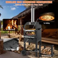 Outdoor Pizza Oven, 12 In. Wood Fired Oven, 2-Layer Pizza Oven Wood Fired, Wood Burning Outdoor Pizza Oven In Black -Vevor black vevor pizza ovens lspslhs458x4nxe5gv0 4f 1000