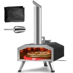 Multi-Fuel Pizza Oven 12 In. Propane And Wood Powered Outdoor Pizza Oven With Rotating Pizza Stone In Black