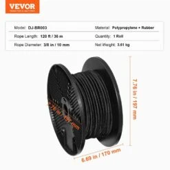 3/8 In. Bungee Cord, 120 Ft./36 M Spool Heavy Duty Bungee Straps, 100% Stretch Elastic Bungee Rope For Cargo, Tarps -Vevor black vevor plant hangers dlkzd100inchhnpjav0 76 1000