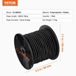 1/4 In. Bungee Cord, 120 Ft./36 M Spool Heavy Duty Bungee Straps, 100% Stretch Elastic Bungee Rope For Cargo, Tarps -Vevor black vevor plant hangers dlkzd100inchpwv8jv0 76 1000