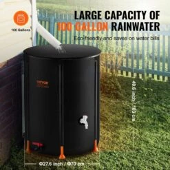 Collapsible Rain Barrel, 100 Gal./380 L Portable Water Tank, PVC Rainwater Collection Barrel For Garden Water Catcher -Vevor black vevor rain barrels zdysthspvcb1r1qb7v0 1f 1000