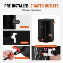 Collapsible Rain Barrel, 100 Gal./380 L Portable Water Tank, PVC Rainwater Collection Barrel For Garden Water Catcher -Vevor black vevor rain barrels zdysthspvcb1r1qb7v0 44 1000