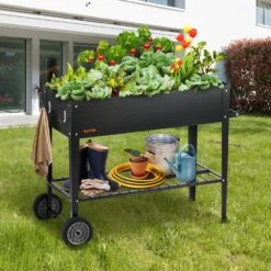42.5 In. X 19.5 In. X 31.5 In. Black Steel Raised Garden Bed Elevated Outdoor Planting Boxes With Legs -Vevor black vevor raised planter boxes gjsjszzcths37xxg2v0 31 1000