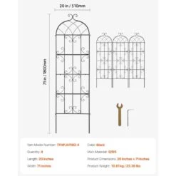 Garden Trellis For Climbing Plants, 71 X 20 In., 4 Packs Rustproof Metal Garden Flower Trellis, Climbing Rose Trellis -Vevor black vevor raised planter boxes hpjhx4jth71wyjpt6v0 76 1000