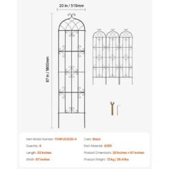 Garden Trellis For Climbing Plants, 87 X 20 In., 4 Packs Rustproof Metal Garden Flower Trellis, Climbing Rose Trellis -Vevor black vevor raised planter boxes hpjhx4jth87w88zo1v0 76 1000