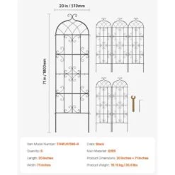 Garden Trellis For Climbing Plants, 71 X 20 In., 6 Packs Rustproof Metal Garden Flower Trellis, Climbing Rose Trellis -Vevor black vevor raised planter boxes hpjhx6jth71wwtfz4v0 76 1000