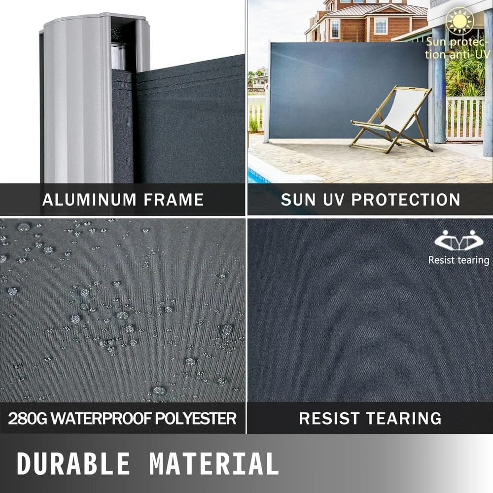 118 In. W X 63 In. H Retractable Side Awning Patio Screen Privacy Screen For Outdoor, Black 4 118 In. W X 63 In. H Retractable Side Awning Patio Screen Privacy Screen For Outdoor, Black - Image 2