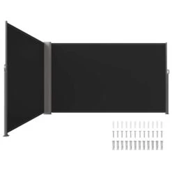 63 In. X 236 In. Retractable Rust-Proof Patio Sunshine Screen Privacy Divider For Courtyard, Black