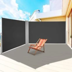 Retractable Awnig-Rugged 236 In. W X 71 In. H Full Aluminum Rust-Proof Patio Sunshine Privacy Divider Wind Screen,Black