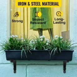 Planter Box Brackets 24 In. X 10.5 In. X 10 In. Black Iron Window Boxes And Troughs (1-Pack) 12 Planter Box Brackets 24 In. X 10.5 In. X 10 In. Black Iron Window Boxes And Troughs (1-Pack) -Vevor black vevor window boxes ycjszzzj1pc24zyemv0 4f 1000