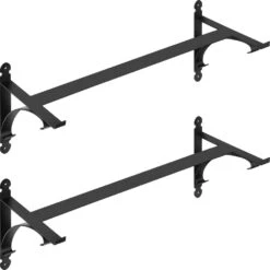 24 In. X 10.5 In. X 10 In. Black Iron Window Boxes And Troughs, Planter Box Brackets (2-Pack)