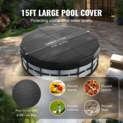 15 Ft. Round Pool Cover Solar Covers For Above Ground Pools Safety Pool Cover -Vevor black vevor winter pool covers dsycaqycg15f61twjv0 4f 1000