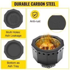 Smokeless Fire Pit Carbon Steel Stove Bonfire Large 15 In. Dia Wood Burning Fire Pit Outdoor Stove Bonfire Fire Pit -Vevor black vevor wood burning fire pits ftsdb151512 5jldhv0 4f 1000