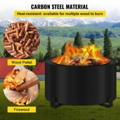 Stove Bonfire Carbon Steel Smokeless Fire Pit 23.6 In. Dia Stove Bonfire Fire Pit Double Wall Design Fire Bowl -Vevor black vevor wood burning fire pits y23 623 614 2wyzyv0 1f 1000