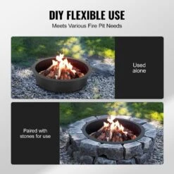 Fire Pit Ring Round 35 In. Outer Steel Liner DIY Campfire Ring Firepit For Outdoor Camping, Bonfires -Vevor black vevor wood burning fire pits yxhh31inch158oeesv0 1f 1000