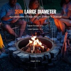 Fire Pit Ring Round 35 In. Outer Steel Liner DIY Campfire Ring Firepit For Outdoor Camping, Bonfires -Vevor black vevor wood burning fire pits yxhh31inch158oeesv0 4f 1000