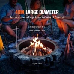 Fire Pit Ring Round 40 In. Outer 36 In. Inner Steel Liner DIY Campfire Firepit For Outdoor Camping, Bonfires -Vevor black vevor wood burning fire pits yxhh36inch157guflv0 4f 1000